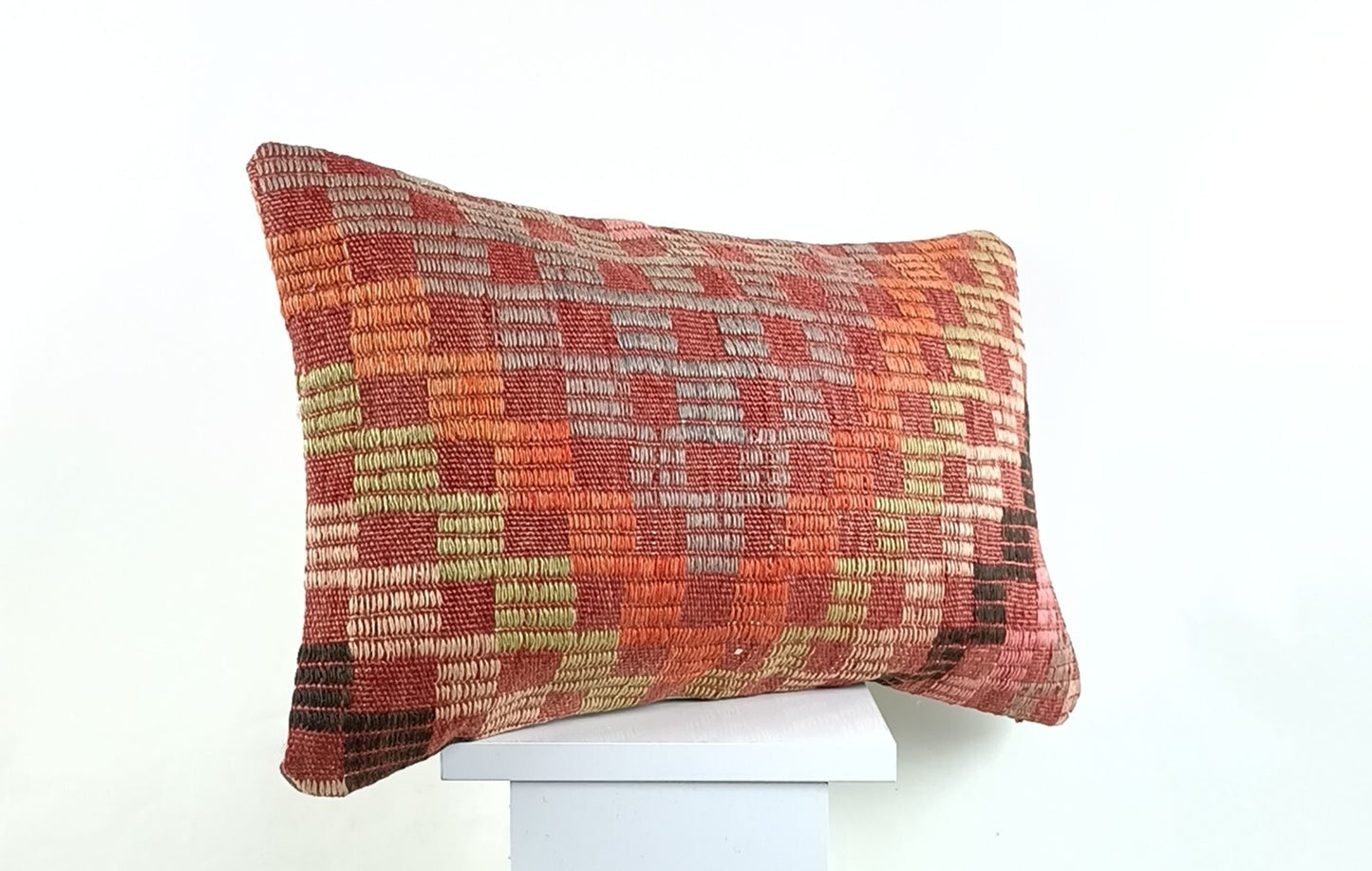 Kilim Pillow Cover 12x20 Handmade Turkish Rug Boho Ethnic Lumbar Cushion 2584