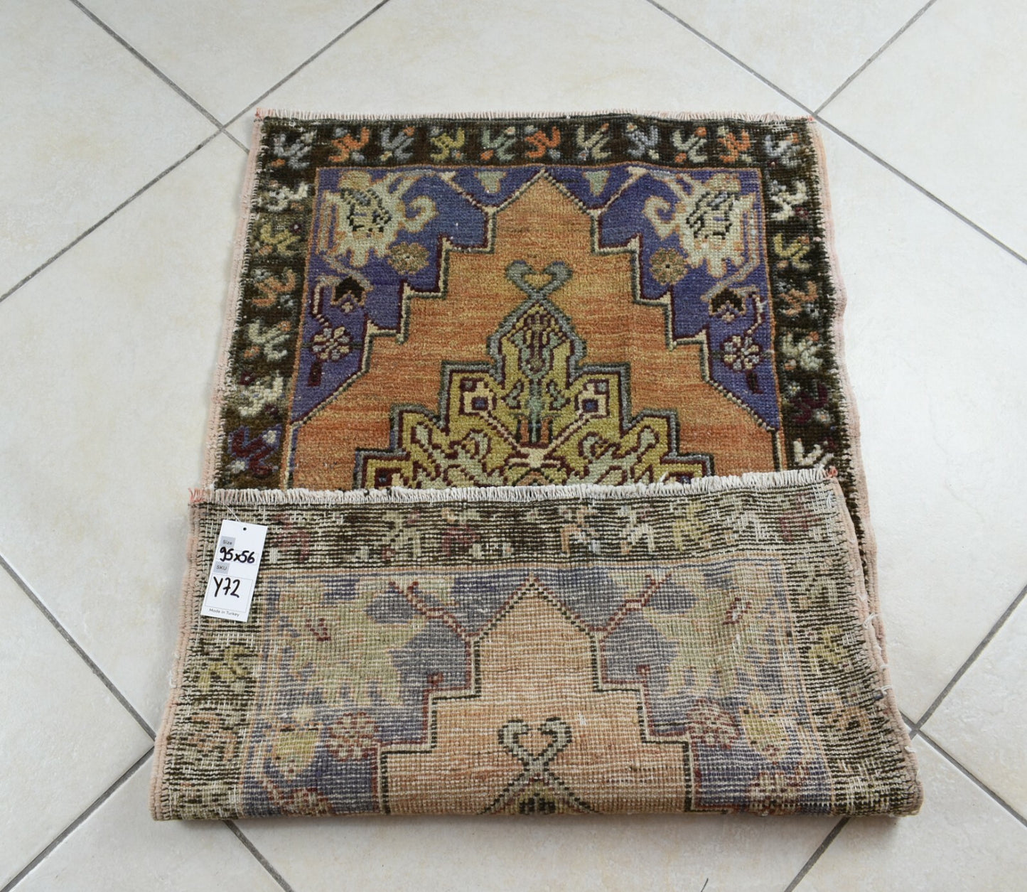 Turkish Runner 3.1x1.8 ft Vintage Small Rug Oushak Runner Anatolian Mini Rug Y72