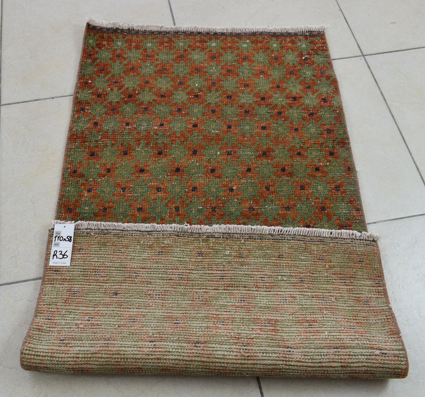 Small Turkish Runner 3.6x1.9 ft Vintage Runner Hallway Runner Handwoven Rug R36