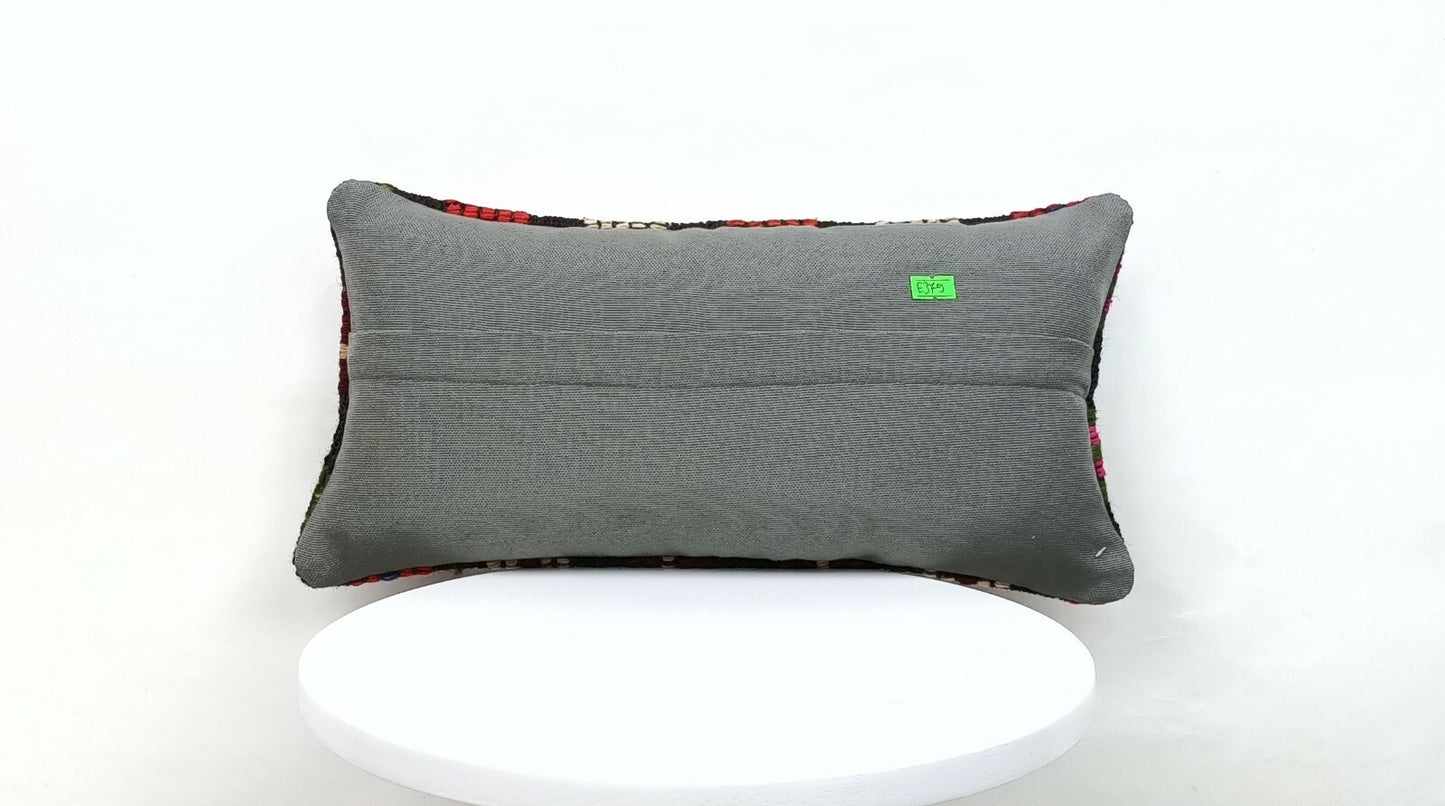 Turkish Kilim Pillow Cover 8"x16" Handmade Oushak Rug Tribal Lumbar Cushion E379