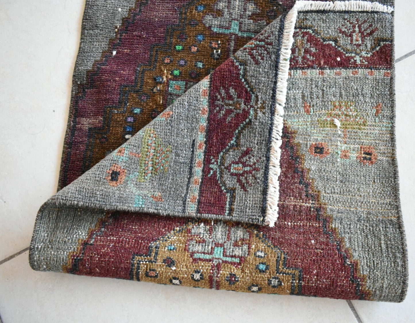 Anatolian Runner 3.7x1.4 ft Vintage Turkish Runner Oushak Runner Rug Y17