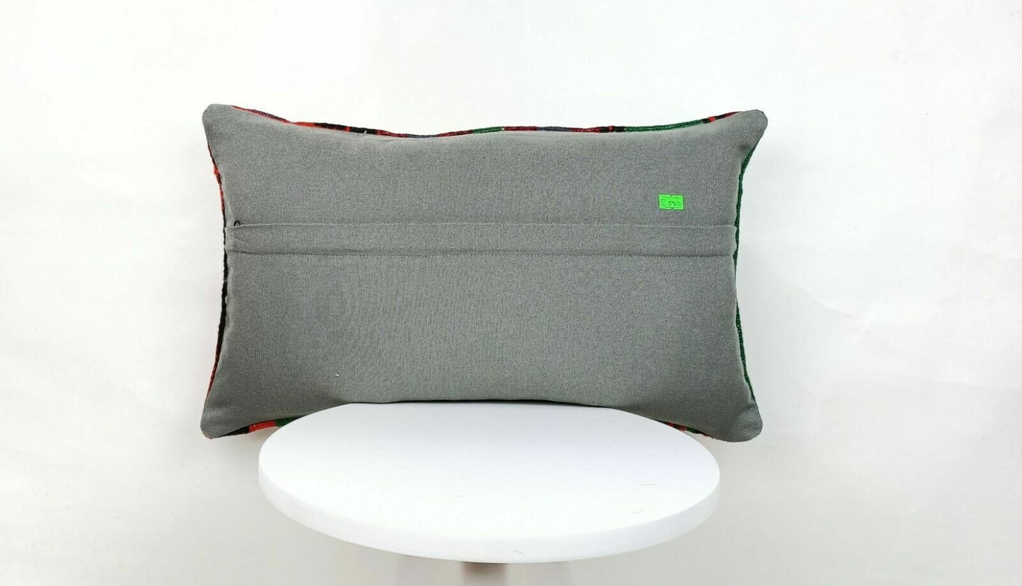 12x20 Kilim Lumbar Pillow Cover Handmade Traditional Oriental Wool Cushion E539