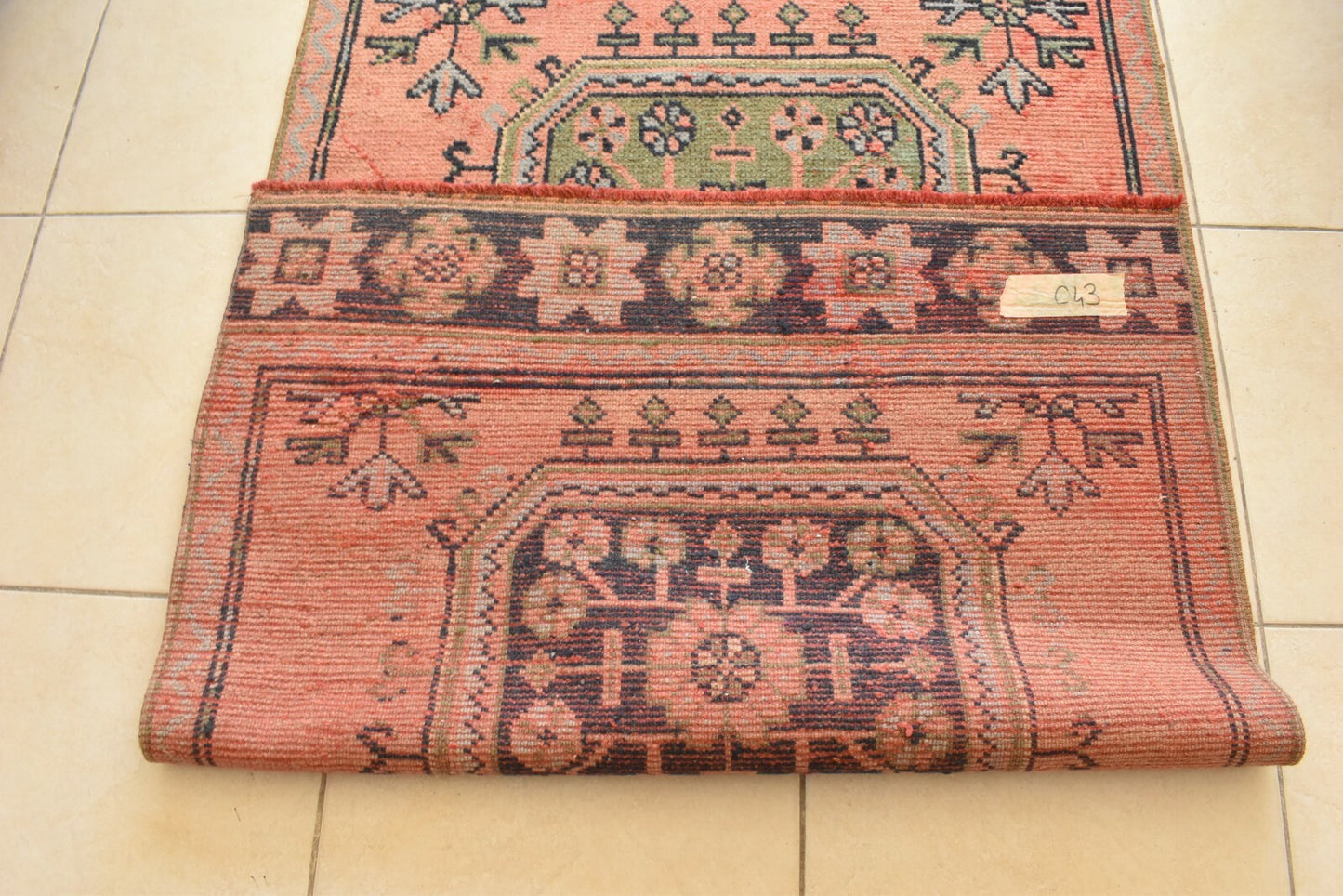 Handwoven Turkish Rug Runner 3.2 x 11.3 ft Oushak Kilim Ethnic Anatolian C43