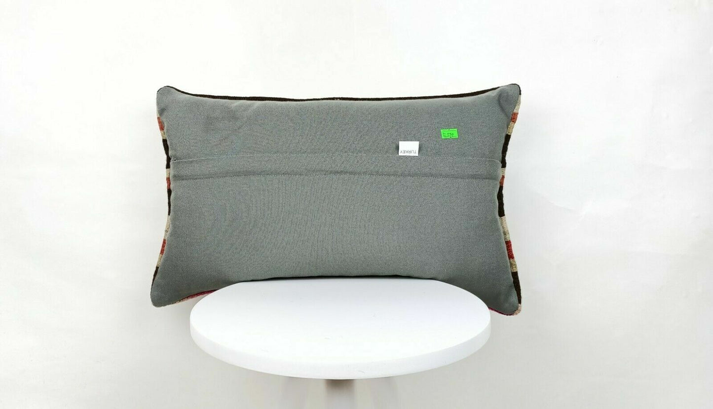 12x20 Kilim Lumbar Pillow Cover Handmade Traditional Oriental Wool Cushion E537