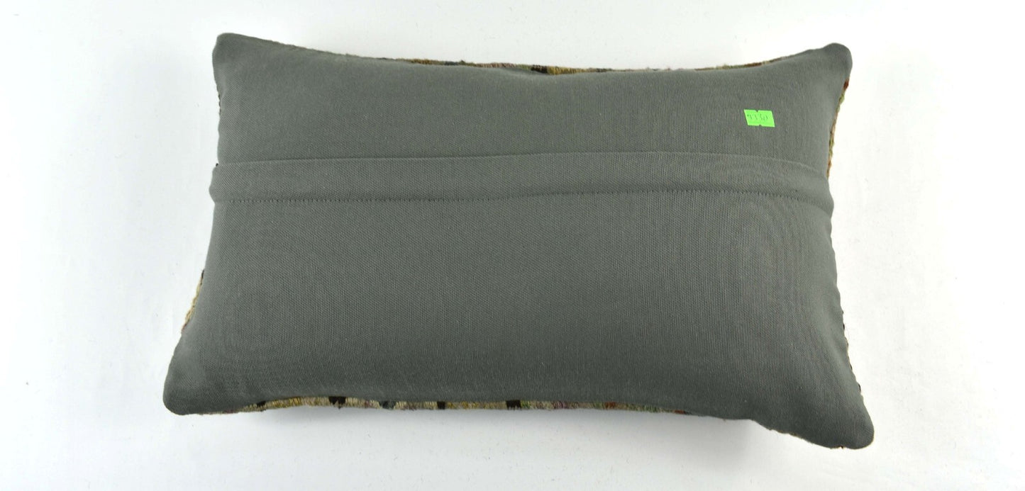 Kilim Pillow Cover 12x20 Handmade Turkish Rug Boho Ethnic Lumbar Cushion 3330