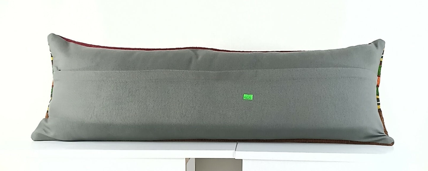 Kilim Pillow Cover 12x36 Handmade Oushak Decorative Rug Lumbar Cushion A1076