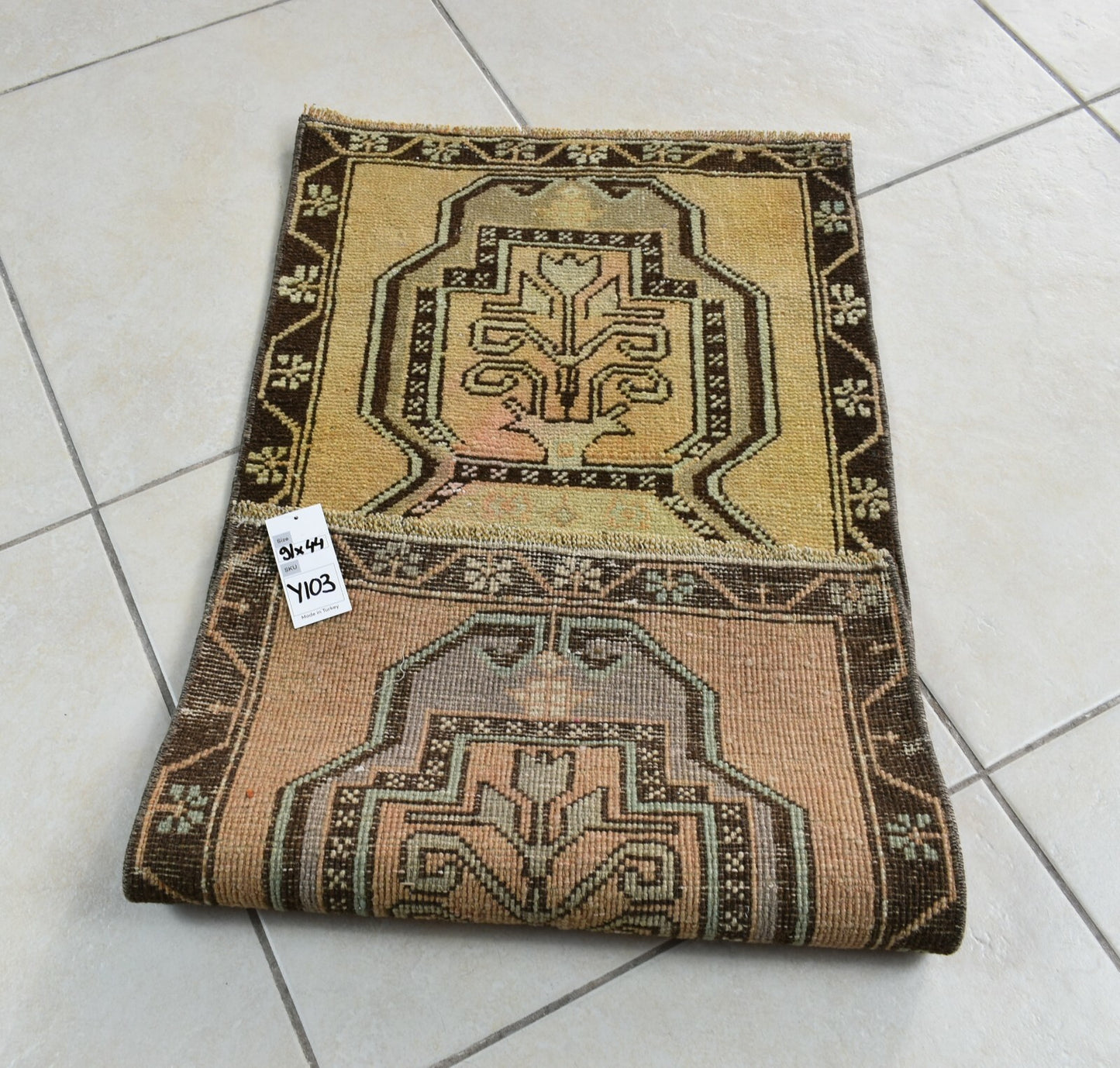 Vintage Runner 2.9x1.4 ft Mini Turkish Rug Oushak Runner Anatolian Runner Y103