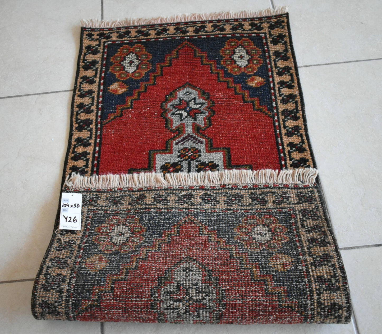 Oushak Runner 3.4x1.6 ft Vintage Turkish Runner Floor Runner Faded Runner Y26