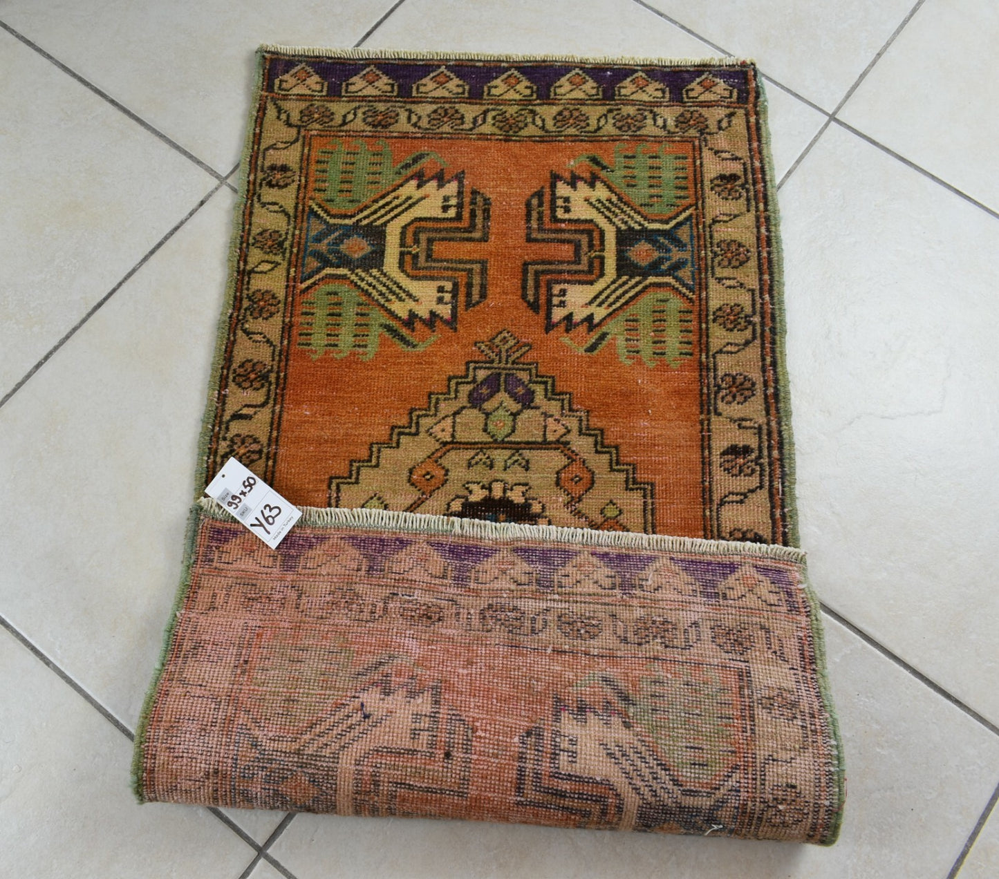 Turkish Runner 3.2x1.8 ft Vintage Small Rug Oushak Runner Anatolian Mini Rug Y63