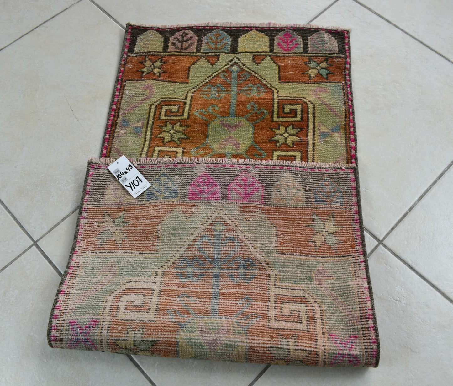 Turkish Runner 3.4x1.6 ft Mini Anatolian Rug Vintage Runner Turkish Runner Y107
