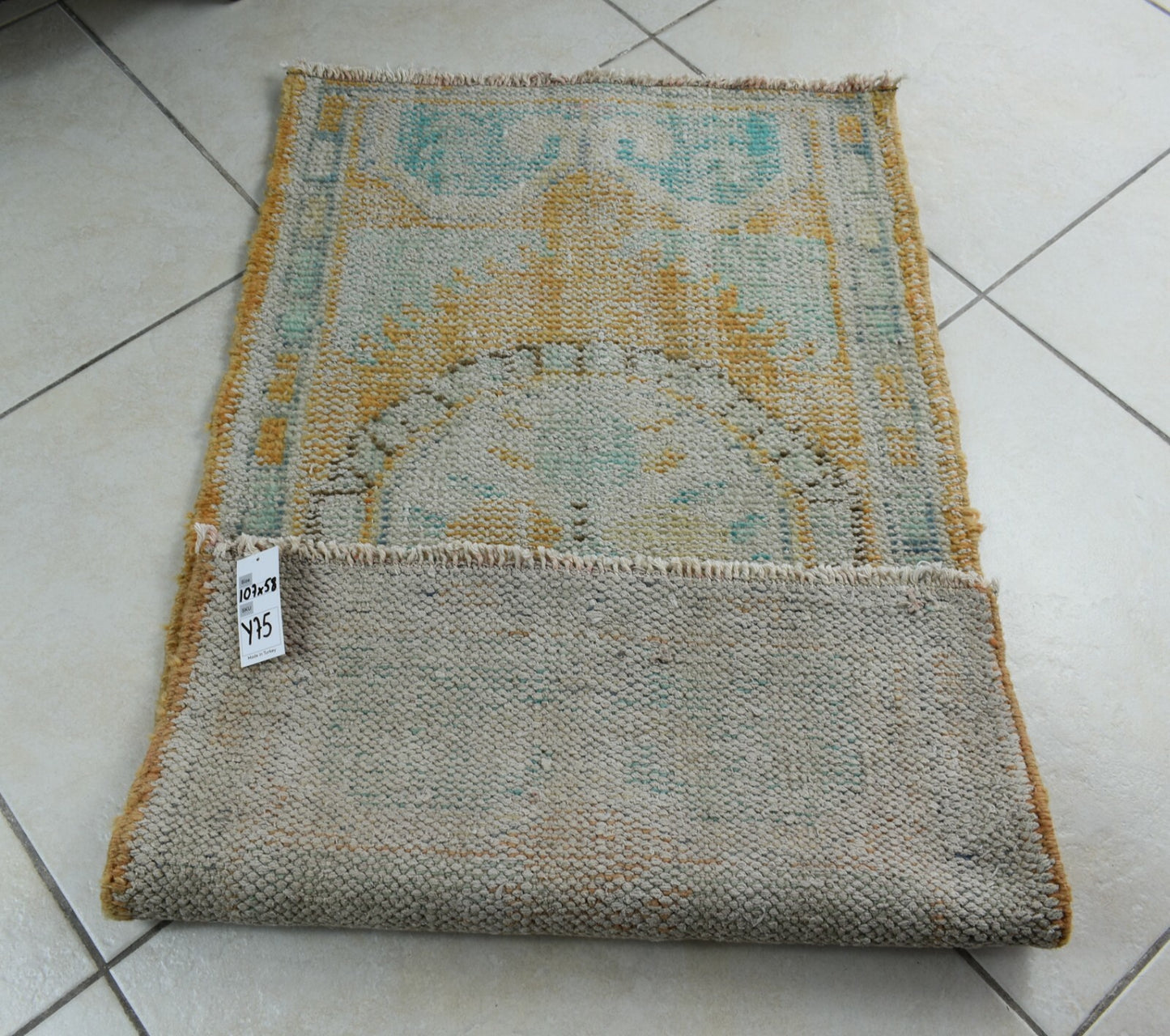 Turkish Runner 3.5x1.9 ft Vintage Small Rug Oushak Runner Anatolian Mini Rug Y75