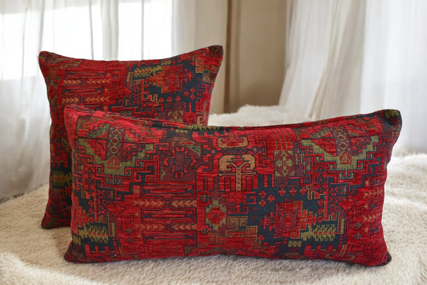 Custom Size Kilim Throw Pillow - Tribal Lumbar Cushion, Kilim Pattern Fabric Pillow