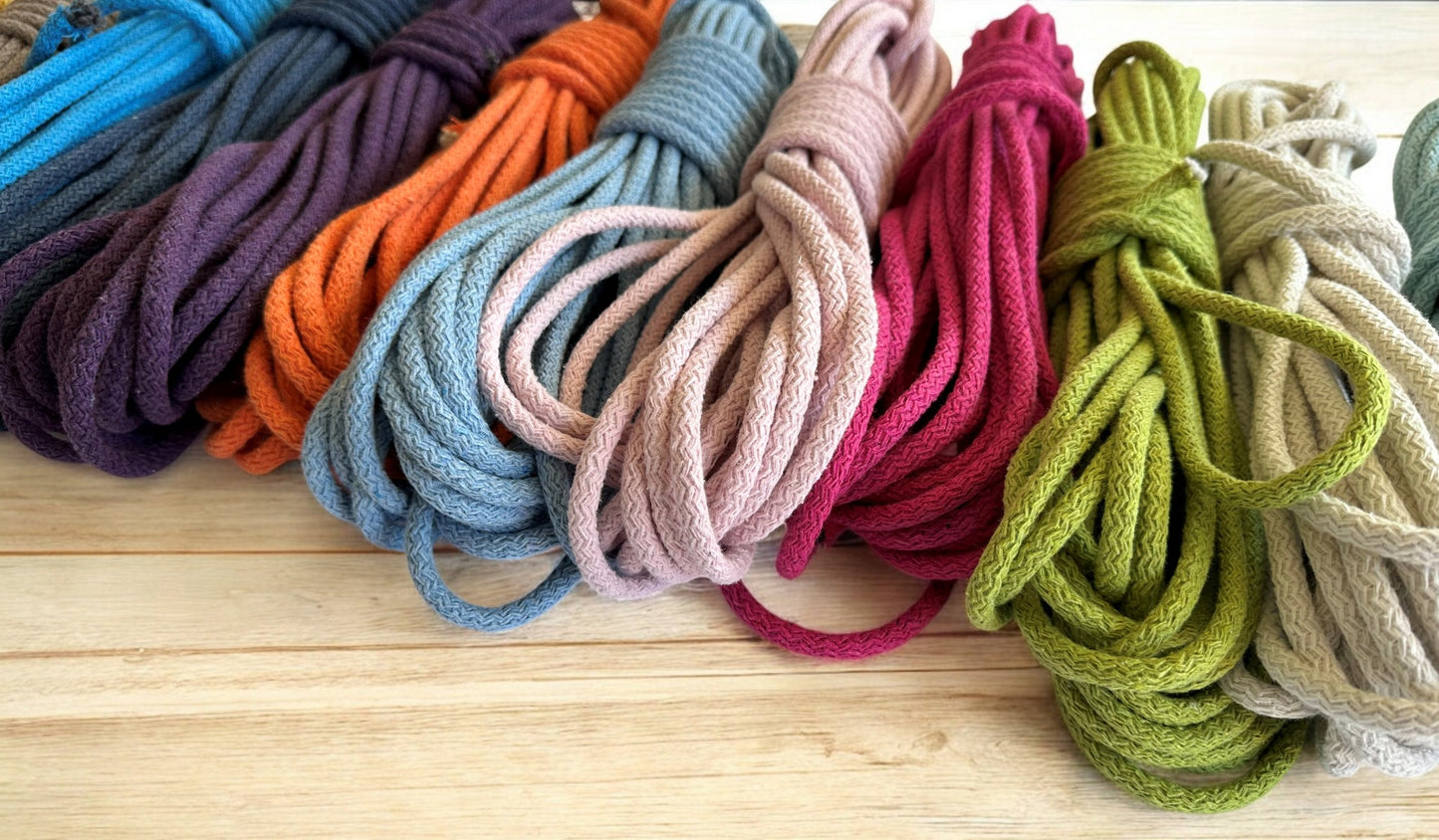 Braided Cotton Rope for DIY - Colorful Rope by the Yard for Baskets, Bowls, and Sewing Projects