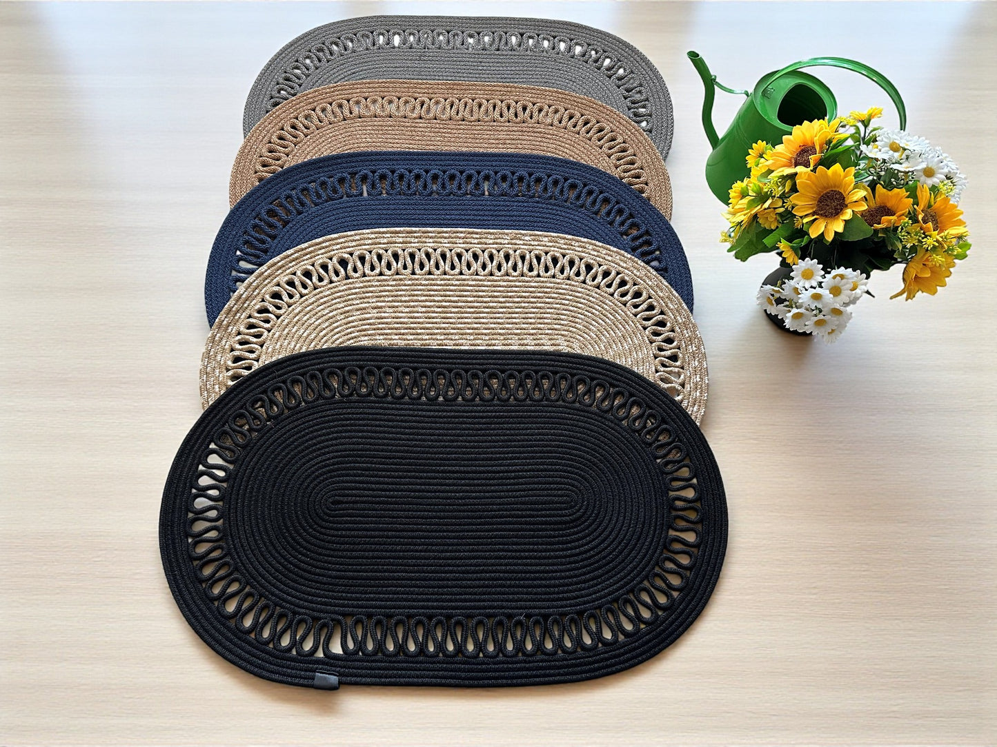 Custom Size Oval Rope Doormat - Jute, Double-Sided Indoor Mat, Colorful Rug for Entryway