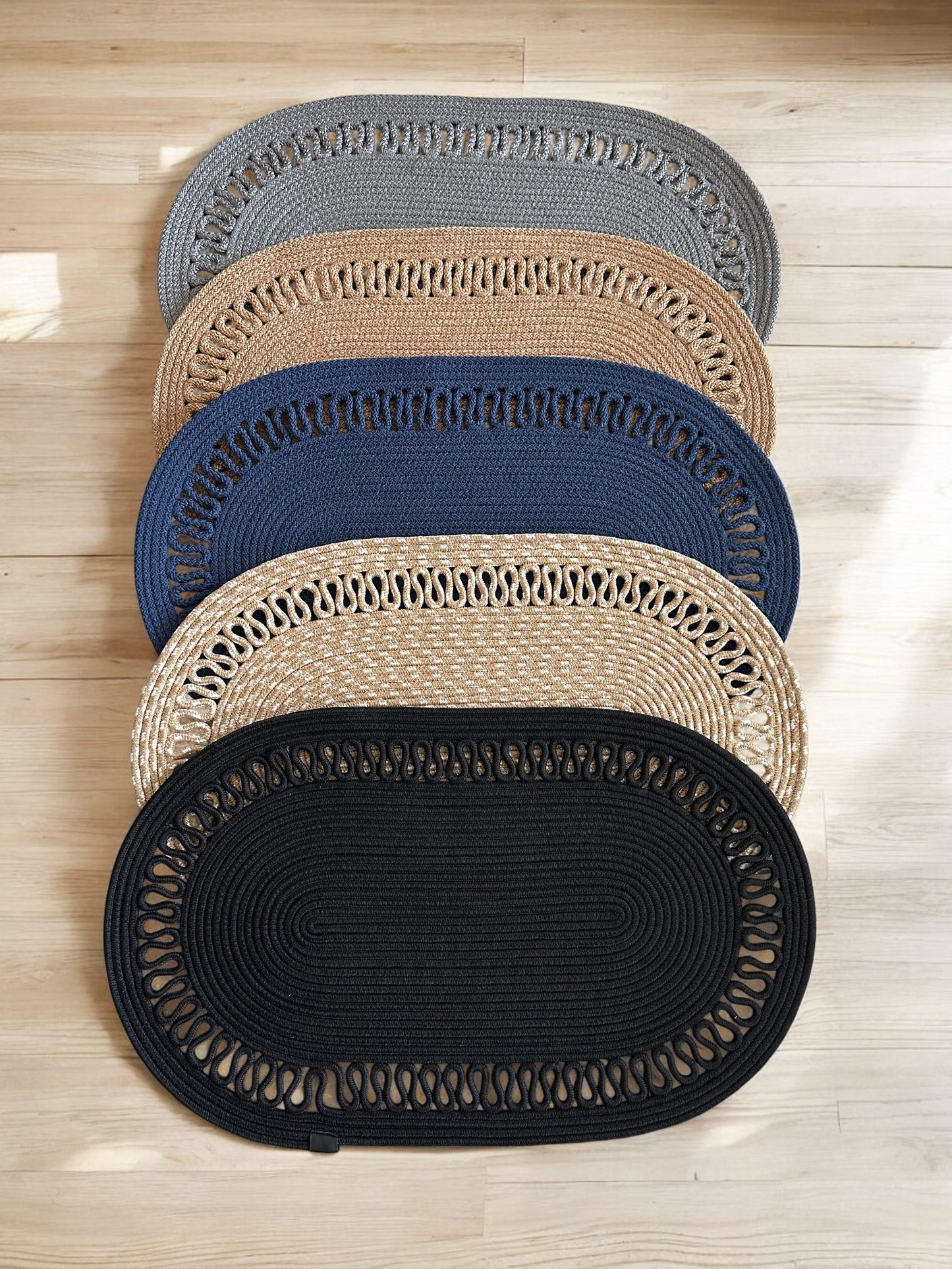 Custom Size Oval Rope Doormat - Jute, Double-Sided Indoor Mat, Colorful Rug for Entryway