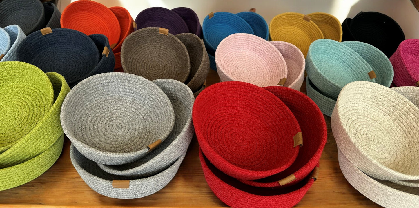 Set of 3 Round Cotton Rope Bowls - Storage Baskets and Rope Organizers for Home Décor