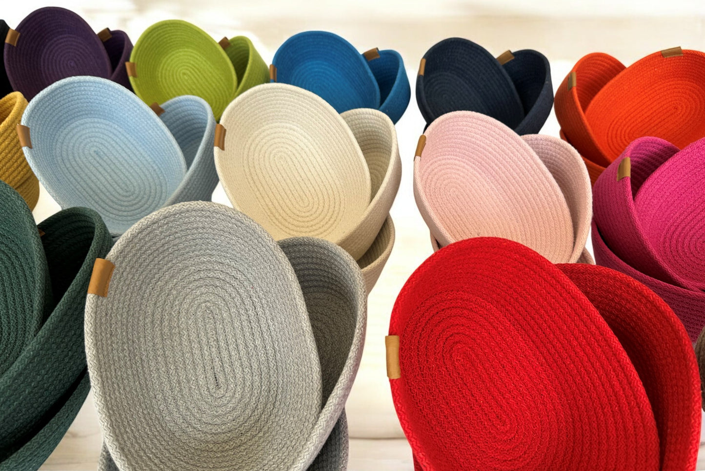 Set of 3 Oval Cotton Rope Bowls - Decorative Storage Baskets, Rope Organizer for Home Décor