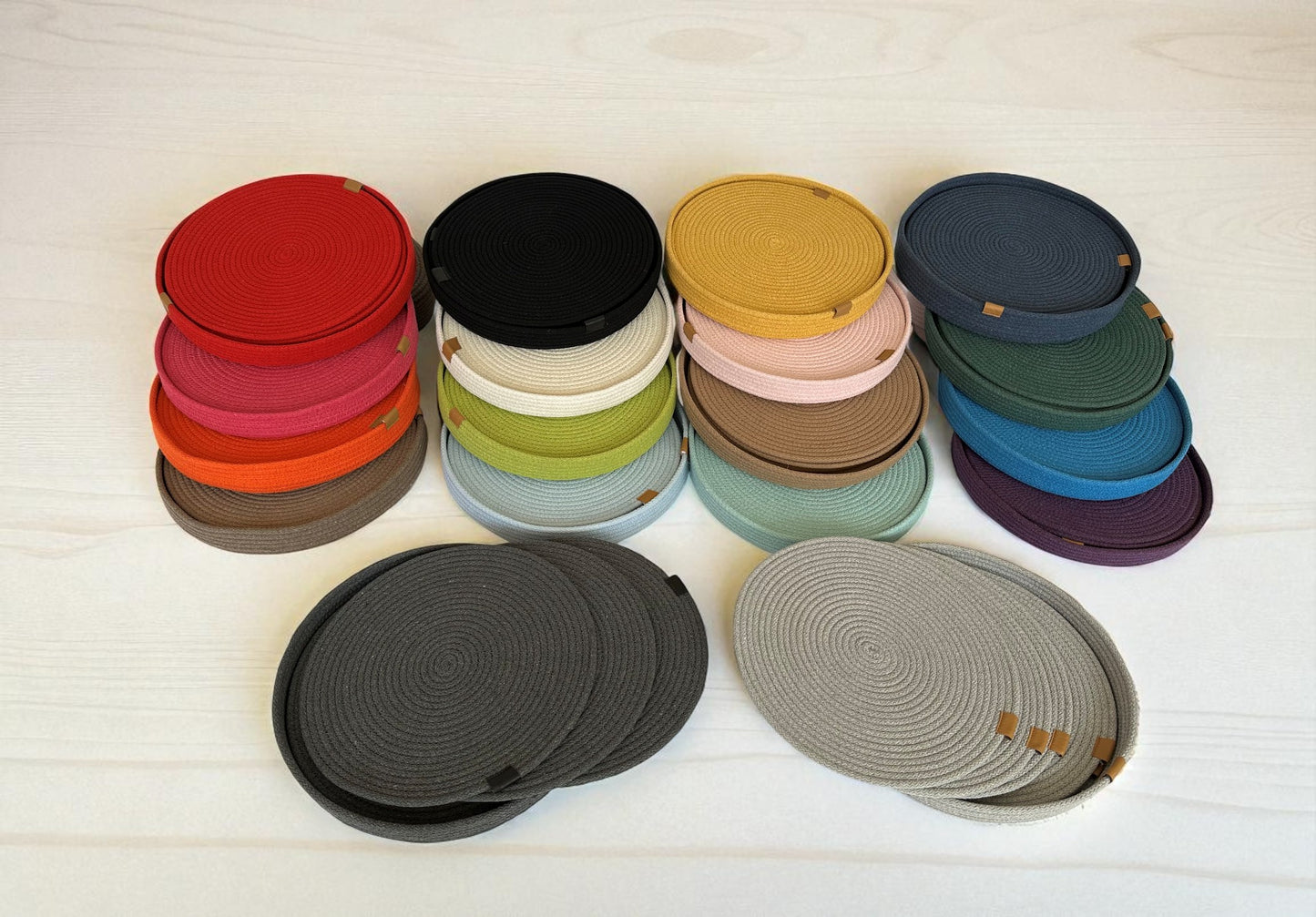 Set of 6 Cotton Rope Placemats with Holder - 13" Custom Size Colorful Dining Table Mats, Decorative Table Setting