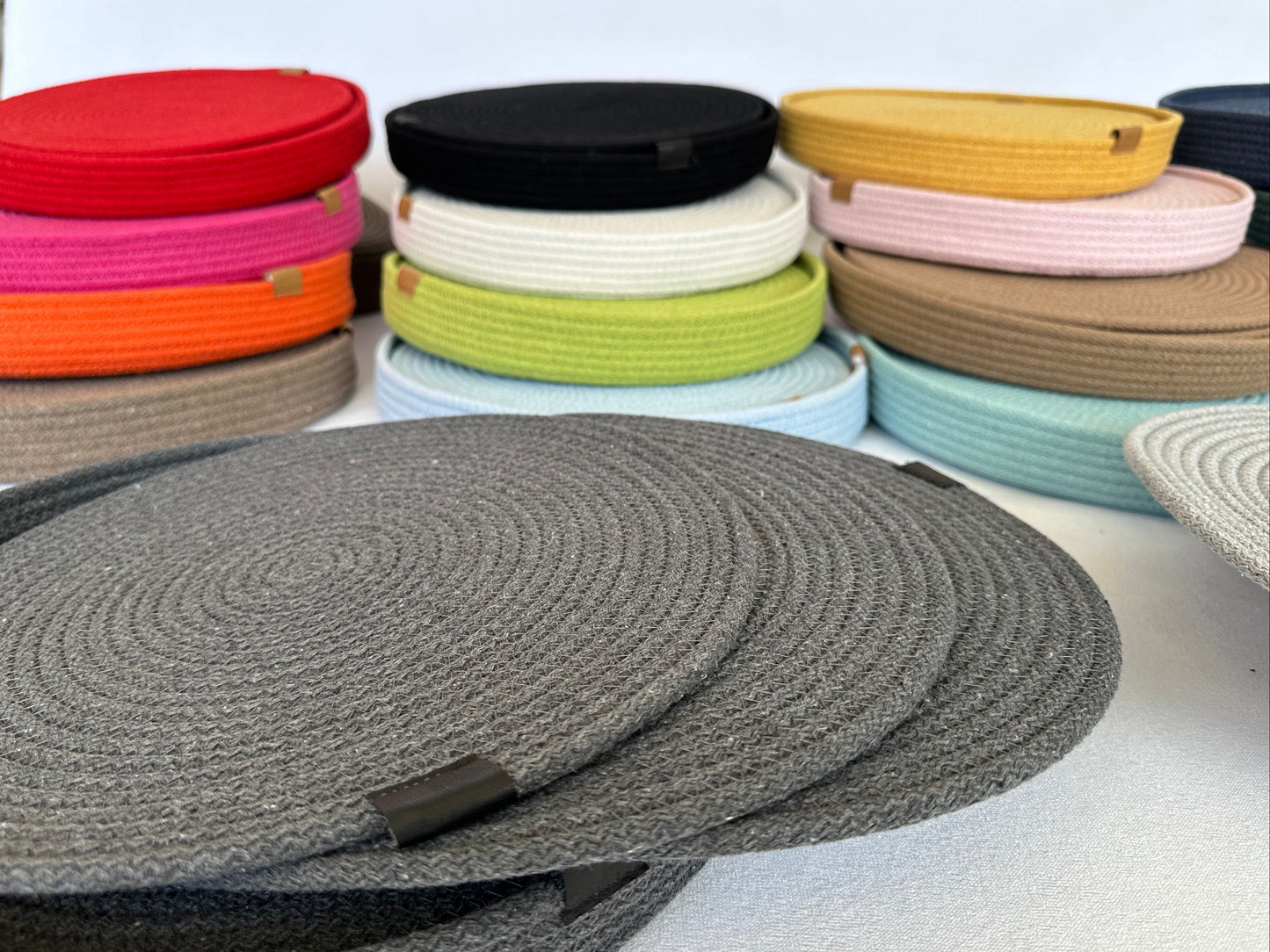 Set of 6 Cotton Rope Placemats with Holder - 13" Custom Size Colorful Dining Table Mats, Decorative Table Setting