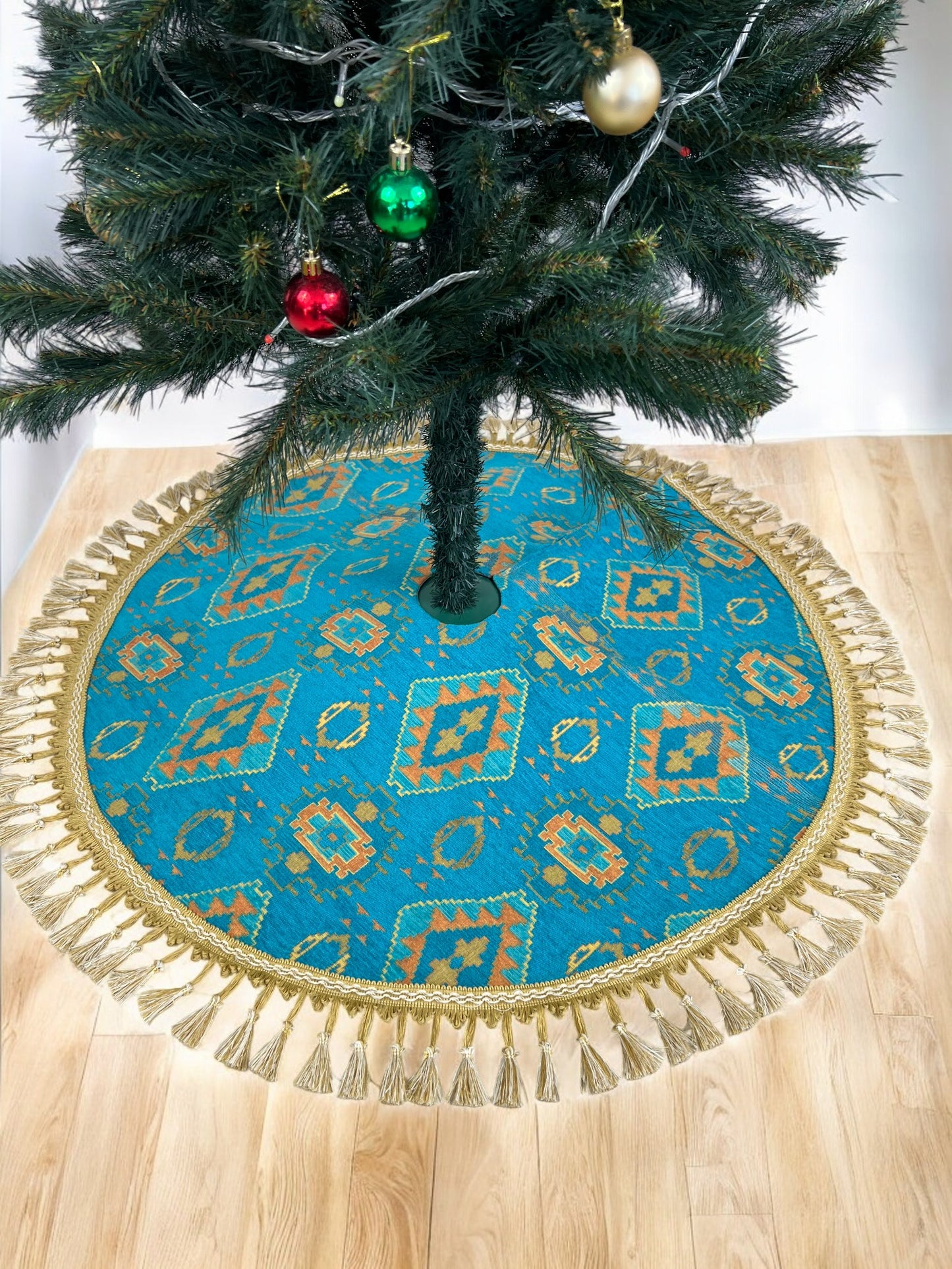 Kilim Design Christmas Tree Skirt | Custom Xmas Tree Skirt | Holiday Decor | Christmas Ornaments & Gifts