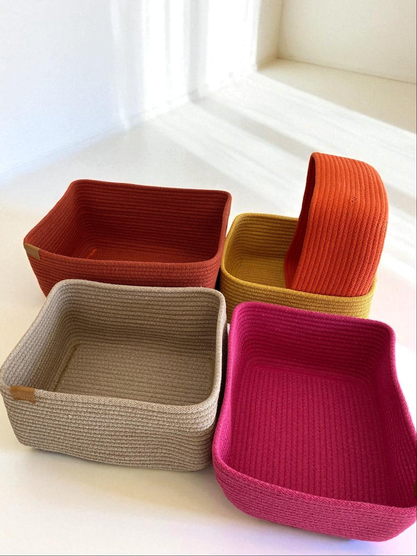 Custom Size Cotton Rope Organizer Basket - Square & Rectangle Storage Bin, Colorful Basket for Home, Housewarming Gift