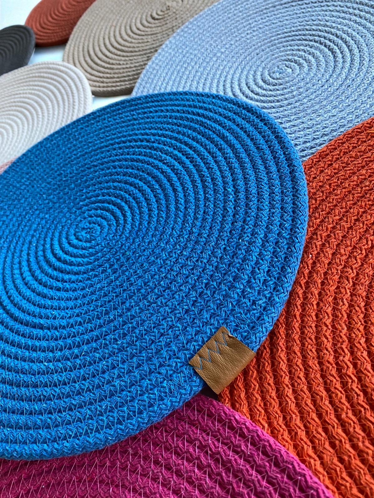 Set of 6 Cotton Rope Placemats with Holder - 13" Custom Size Colorful Dining Table Mats, Decorative Table Setting