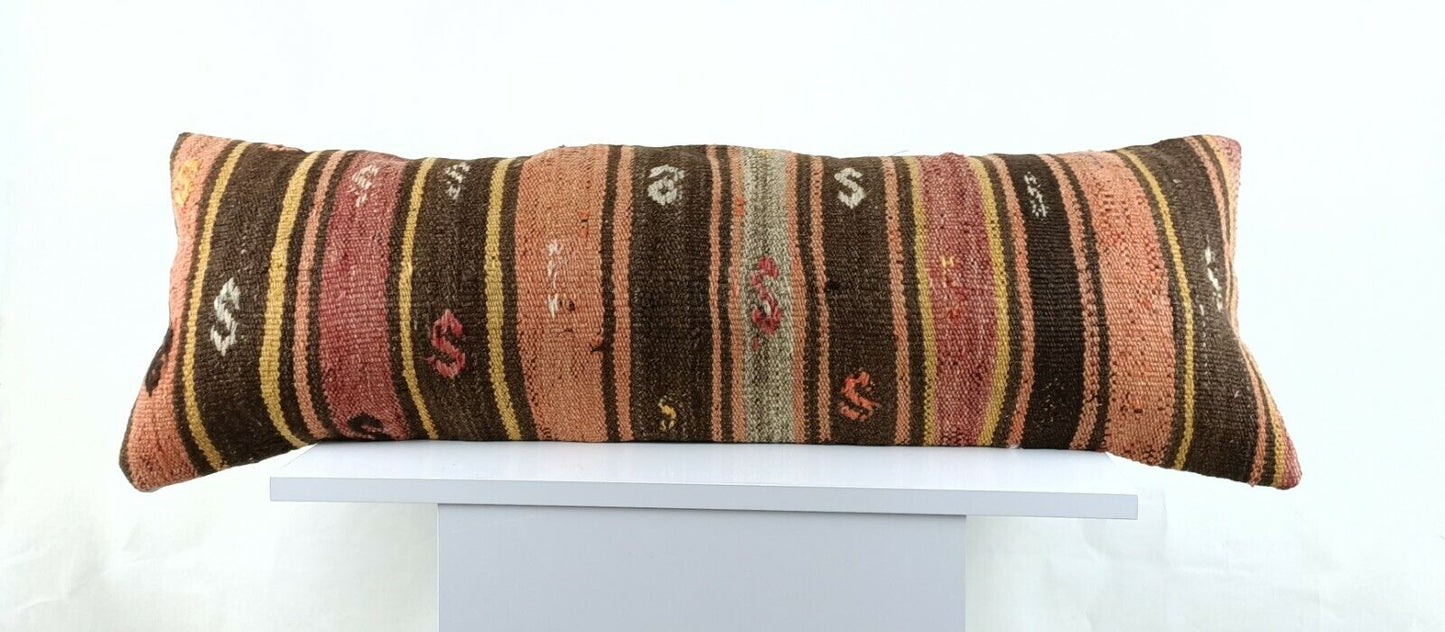 Long Kilim Lumbar Pillow  Cover 12x36 Handmade Anatolian Ethnic  Cushion A1507