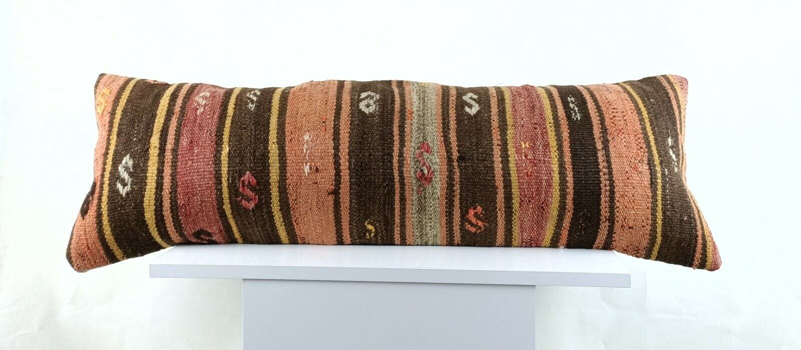 Long Kilim Lumbar Pillow  Cover 12x36 Handmade Anatolian Ethnic  Cushion A1507