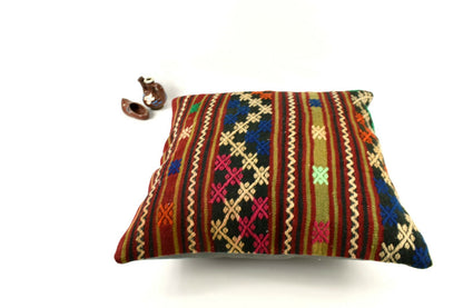 18x18 Kilim Pillow Cover Handknotten Vintage Pillow Oushak Kilim Pillow  A2851