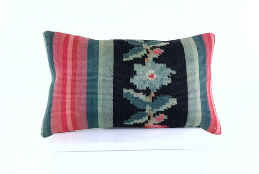 Kilim Pillow Cover 12x20 Handmade Turkish Rug Boho Ethnic Lumbar Cushion 2030