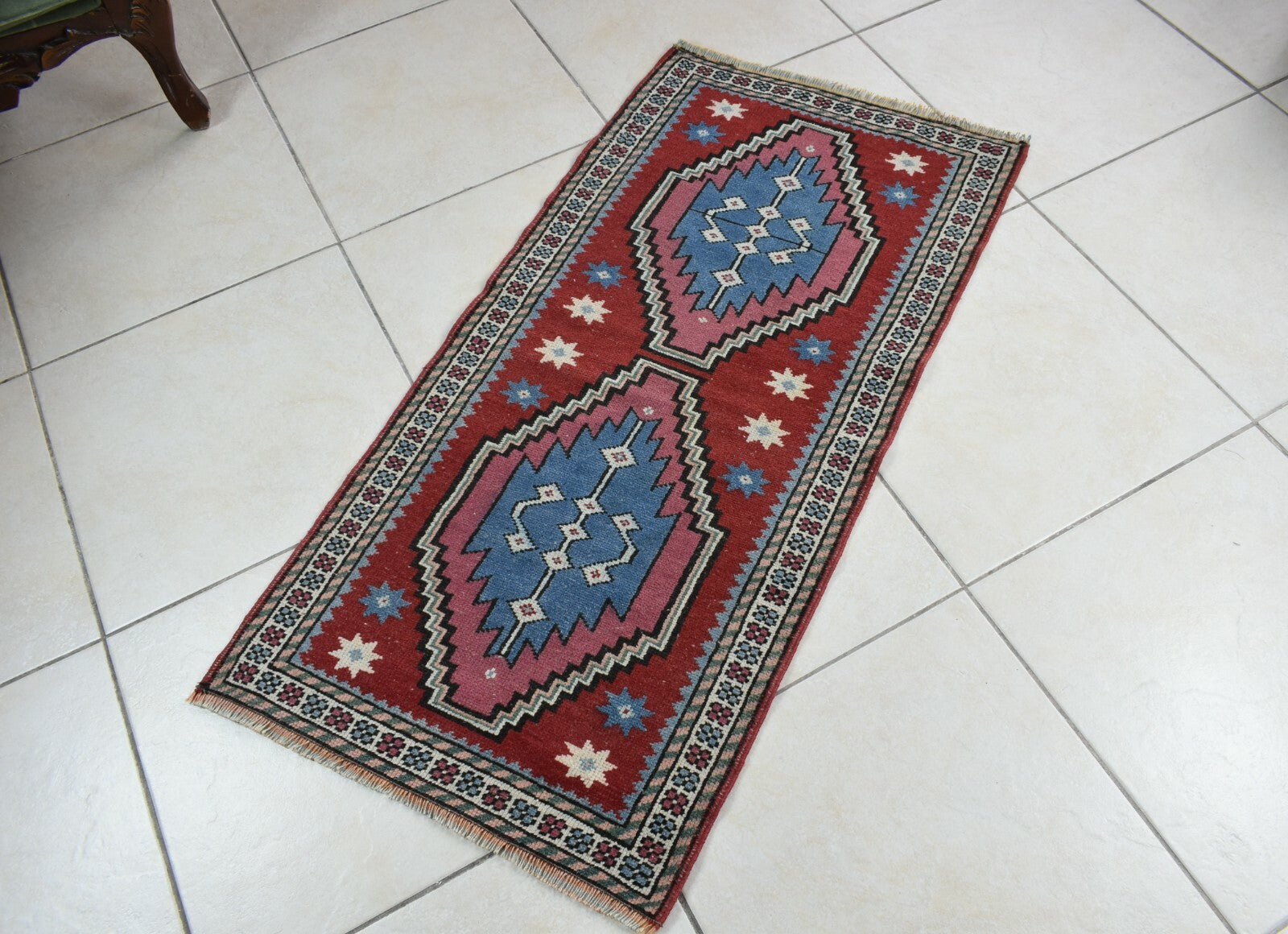 Turkish Runner 3.7x1.8 ft Mini Anatolian Rug Vintage Runner Turkish Runner Y116