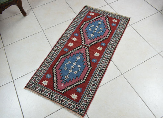 Turkish Runner 3.7x1.8 ft Mini Anatolian Rug Vintage Runner Turkish Runner Y116
