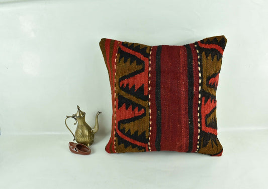 18"x18" Kilim Pillow Cover  Handmade Turkish Vintage Cushion Tribal Lumbar 3048