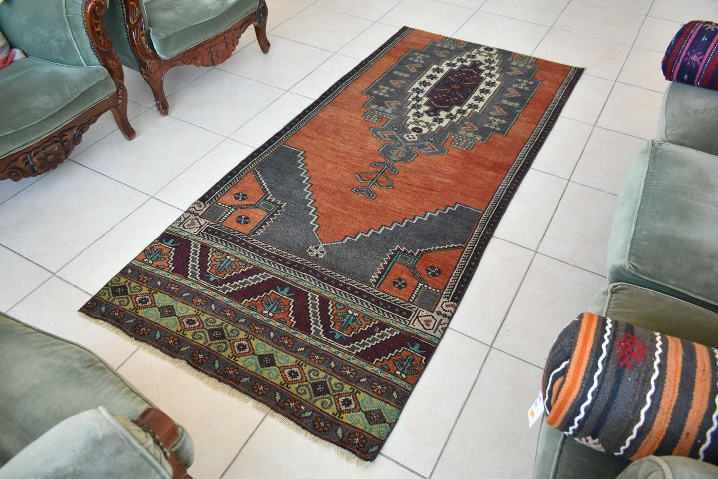 Small Turkish Runner 7.2x3.1 ft Vintage Runner Hallway Runner Handwoven Rug R45