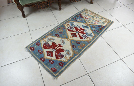 3.8x1.7 ft Anatolian Runner Small Vintage Rug Oushak Runner Mini Turkish Rug Y82