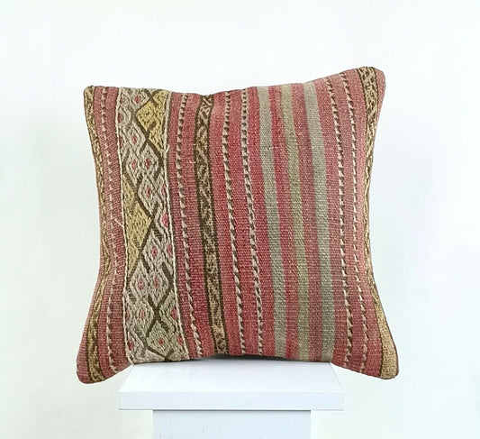 14x14 Kilim Cushion Cover Turkish Ottoman Boho Rustic Throw Pillow Case A1327