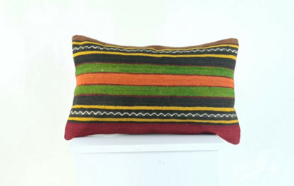 Kilim Pillow Cover 12x20 Anatolian Traditional Vintage Rug Lumbar Cushion A968