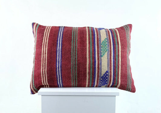 Kilim Pillow Cover 16x24 in Traditional Handmade Anatolian Lumbar Cushion A1465