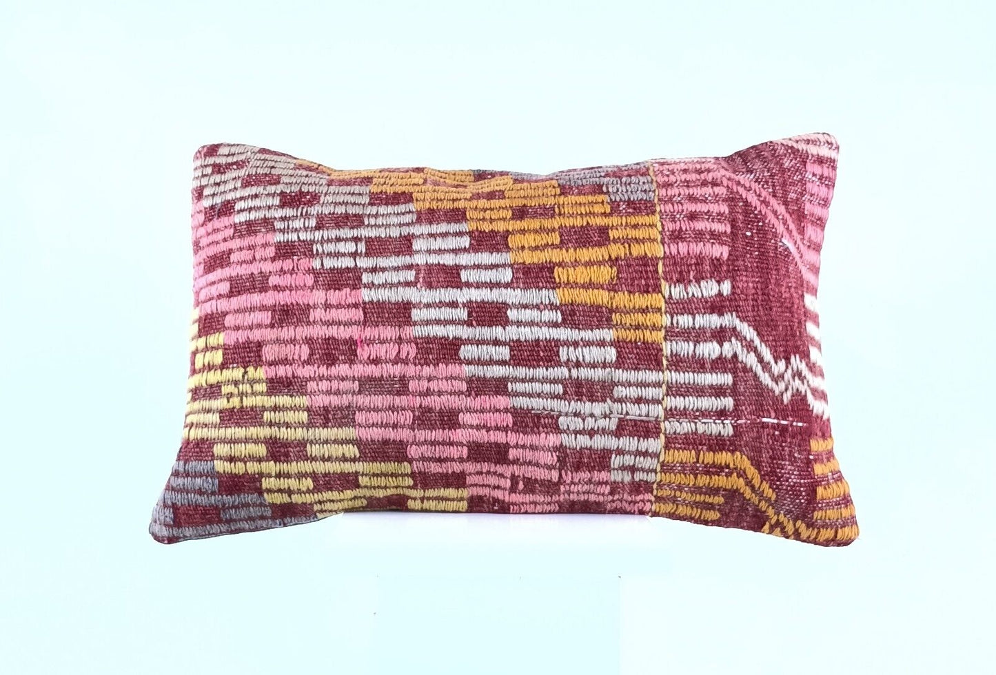 Kilim Pillow Cover 12x20 Handmade Turkish Rug Boho Ethnic Lumbar Cushion 1917