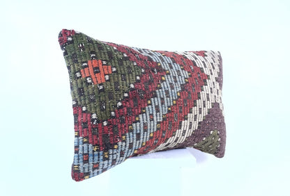 Kilim Pillow Cover 12x20 Handmade Turkish Rug Boho Ethnic Lumbar Cushion 1911