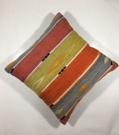 18"x18" Kilim Pillow Cover  Handmade Turkish Vintage Cushion Tribal Lumbar 728