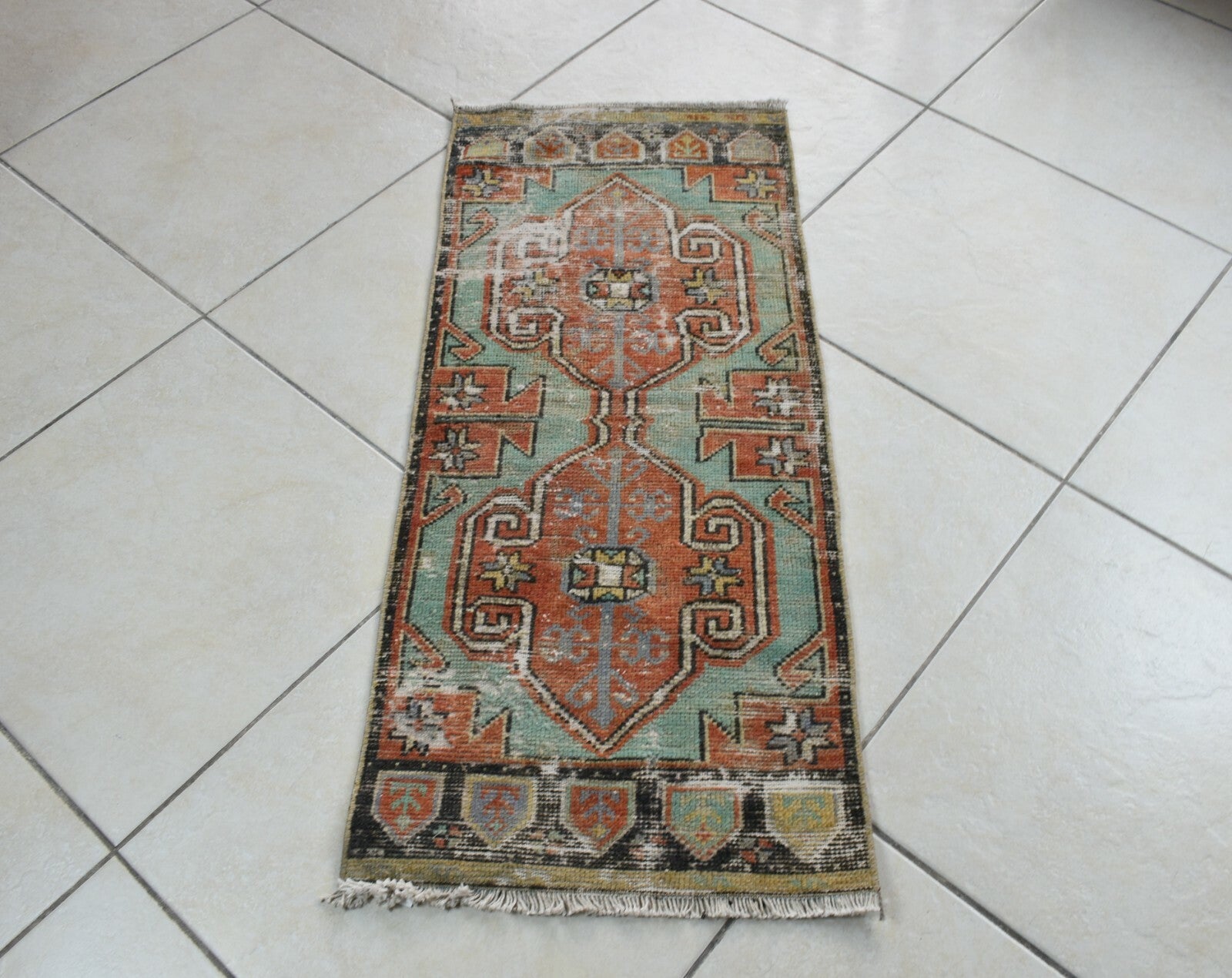 Turkish Runner 3.2x1.4 ft Mini Anatolian Rug Vintage Runner Turkish Runner Y109