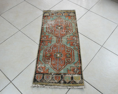 Turkish Runner 3.2x1.4 ft Mini Anatolian Rug Vintage Runner Turkish Runner Y109