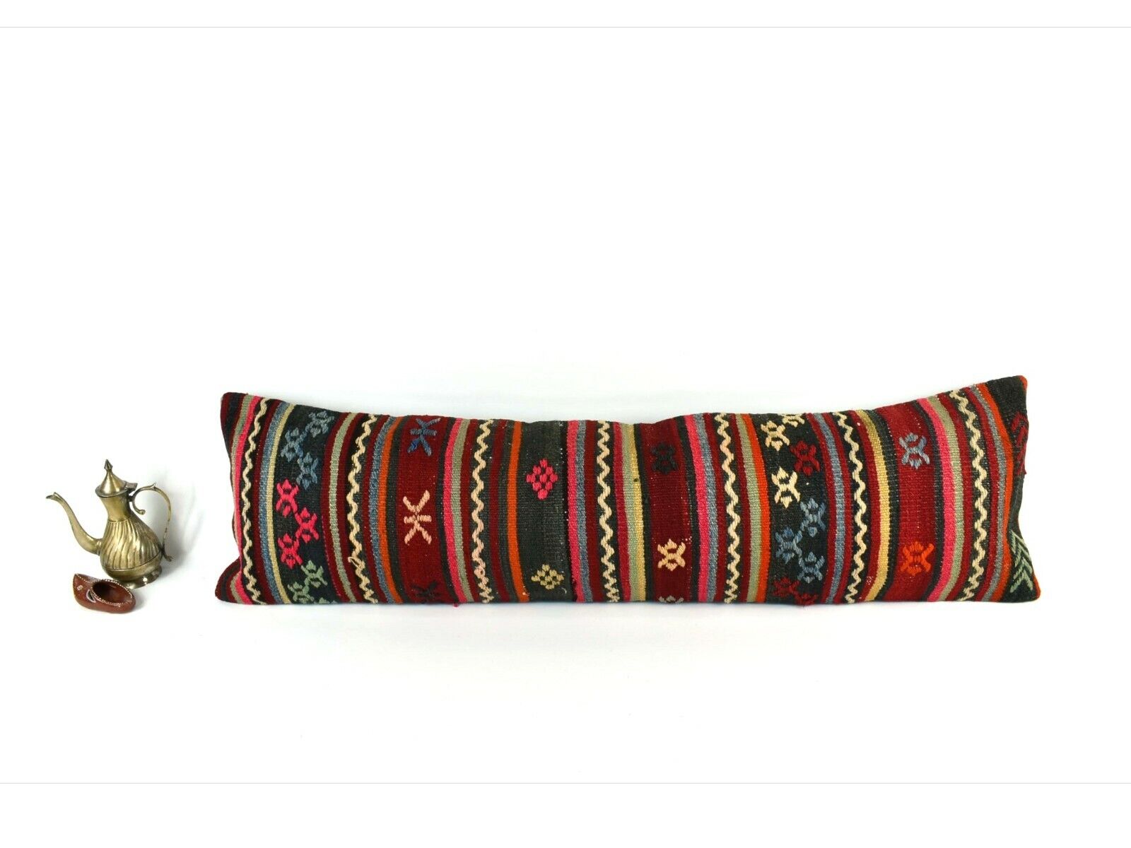 Long Kilim Pillow Cover 12x42 Handmade Oushak Rug Ethnic Ottoman Lumbar  A2084