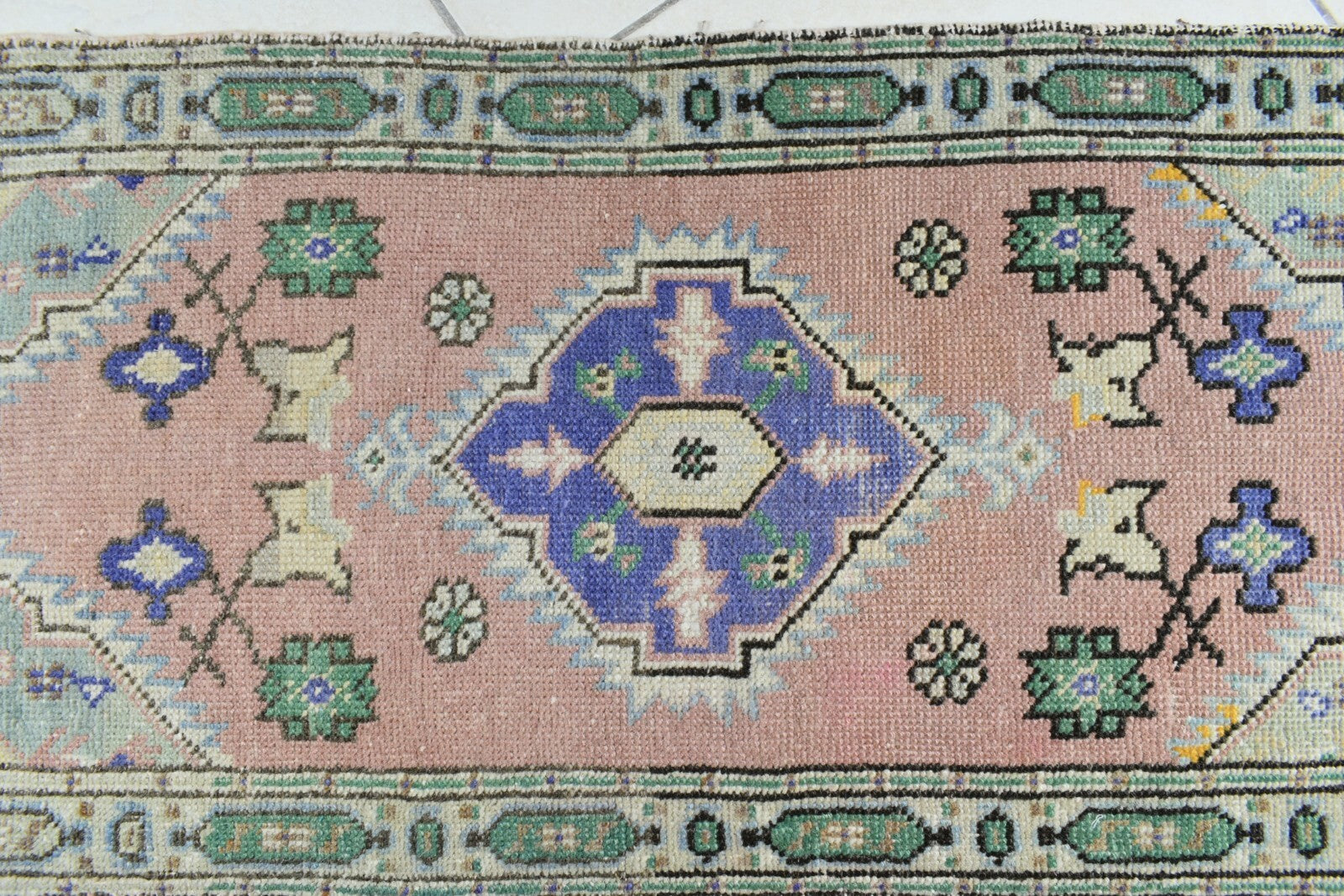 Turkish Runner 3.6x1.6 ft Vintage Small Rug Oushak Runner Anatolian Mini Rug Y68