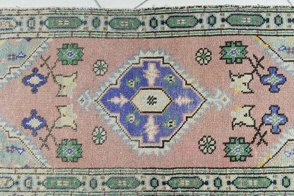 Turkish Runner 3.6x1.6 ft Vintage Small Rug Oushak Runner Anatolian Mini Rug Y68