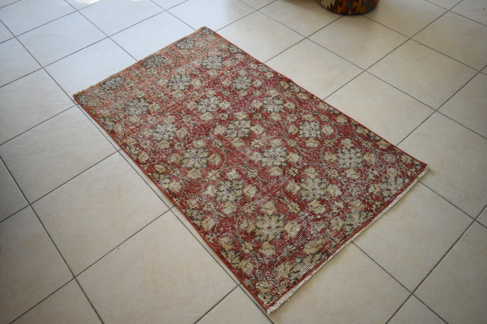 Vintage Runner 4.8x2.9 ft Small Turkish Runner Anatolian Floor Runner Rug R18