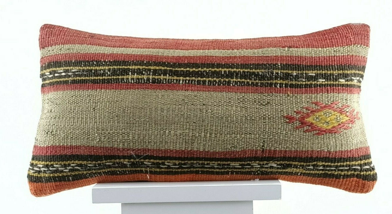 8"x16" Kilim Pillow Cover Handwoven Turkish Rug Traditional Oriental Lumbar E735