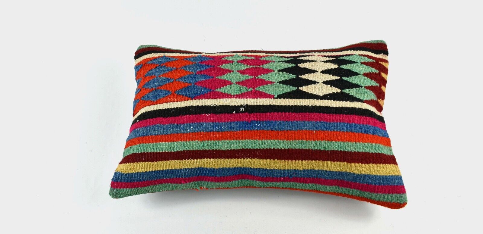 Kilim Pillow Cover 12x20 Handmade Turkish Rug Boho Ethnic Lumbar Cushion 3287