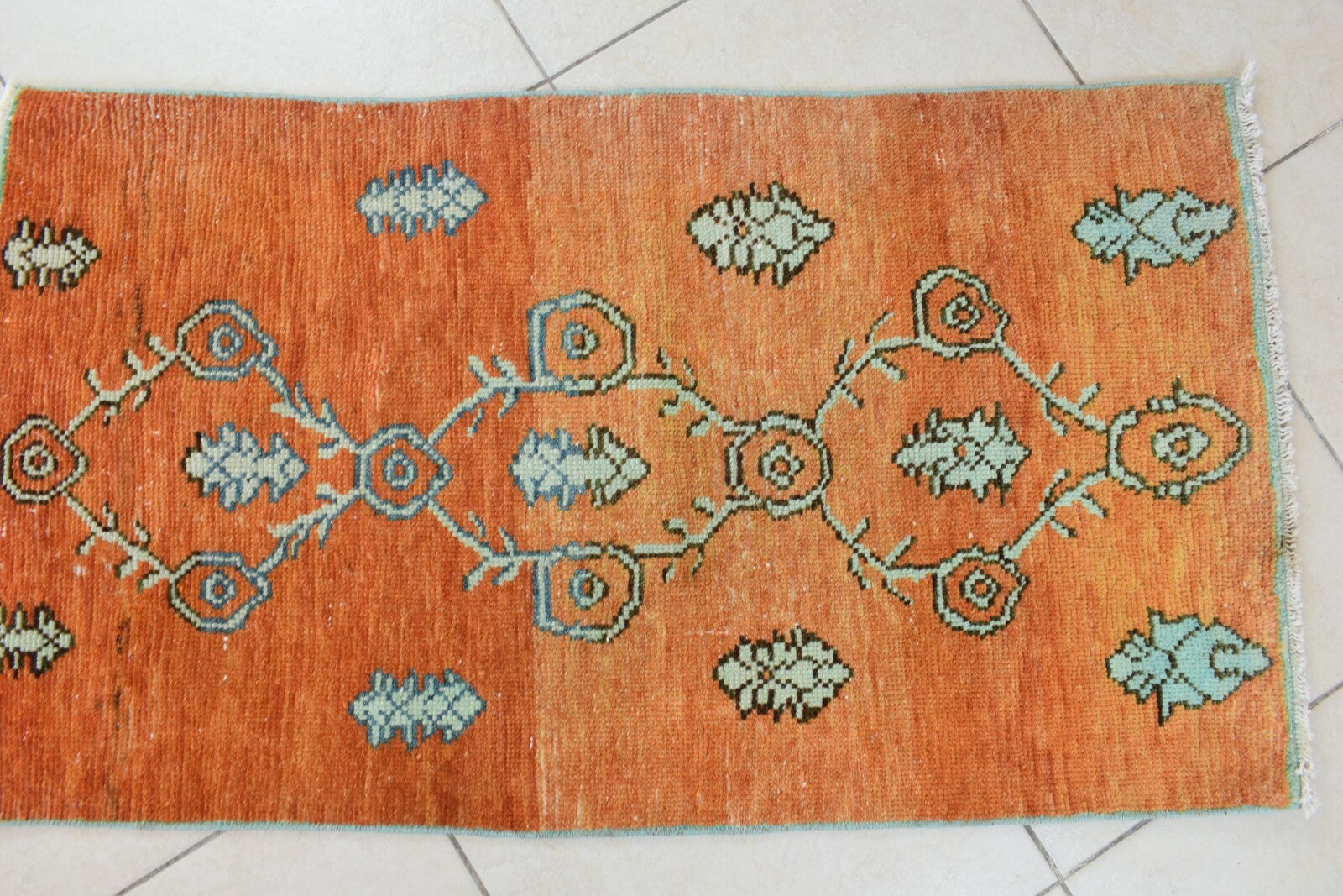 Small Turkish Runner 3.7x2.1 ft Vintage Runner Hallway Runner Handwoven Rug R40